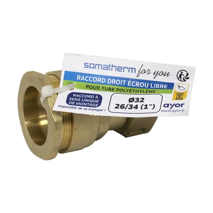 Populaire Raccord laiton droit femelle écrou libre 1" (26/34) pour tube PE Ø32 - Somatherm