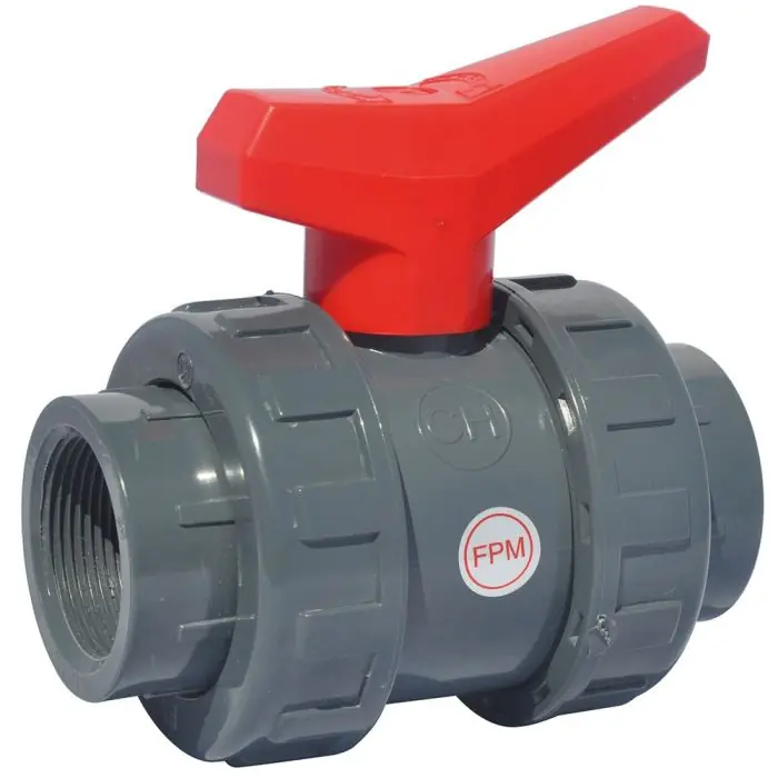 Must-Have Vanne à sphère PVC PN16 raccord Femelle 1"1/4 (33/42) à visser Industrie - Manette rouge - Sferaco