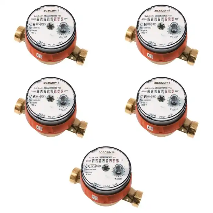Offre Spéciale Lot de 5 compteurs divisionnaires eau chaude pré-équipé télérelevage - Écartement 110 mm - 3/4" (20/27) - Sferaco