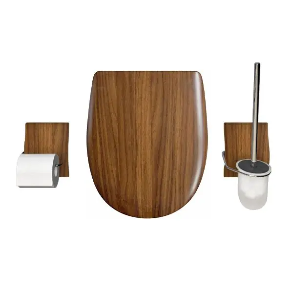 Authentique Set OLFA accessoires WC Noyer mat déclipsable à descente assistée