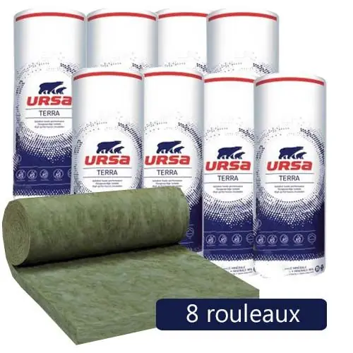 Acheter En Ligne 8 rouleaux laine de verre URSA Hometec 35 TERRA nu – Ep. 200mm – 28,80m² – R 5.70