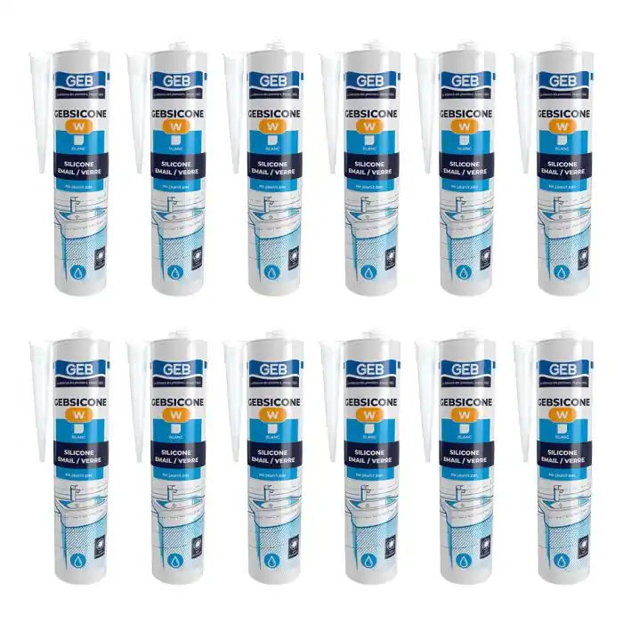 12 cartouches mastic silicone Blanc GEBSICONE W joints sanitaires Promotion