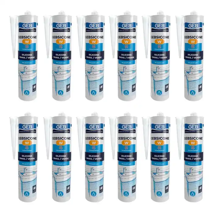 12 cartouches mastic silicone Translucide GEBSICONE W joints sanitaires Promotion