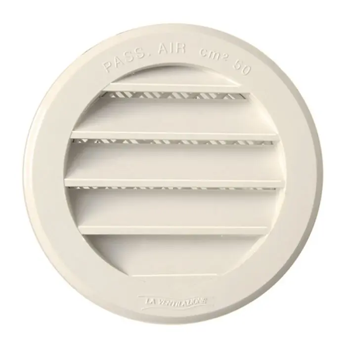 Grille ronde à encastrer plastique avec Moustiquaire - Sable - Ext. Ø105 mm - Tube Ø80 mm - First Plast Promotion