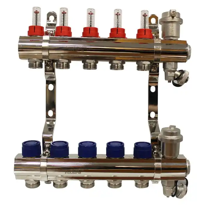 Vente Flash Collecteurs PCBT F 1" avec débitmètres 5 départs M 3/4EK Laiton chromé - Somatherm