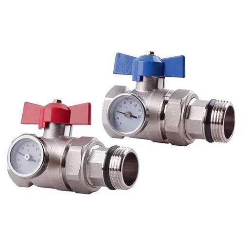 Vente Flash Kit vannes droites rouge/bleue laiton chrome avec thermomètre MF 26X34