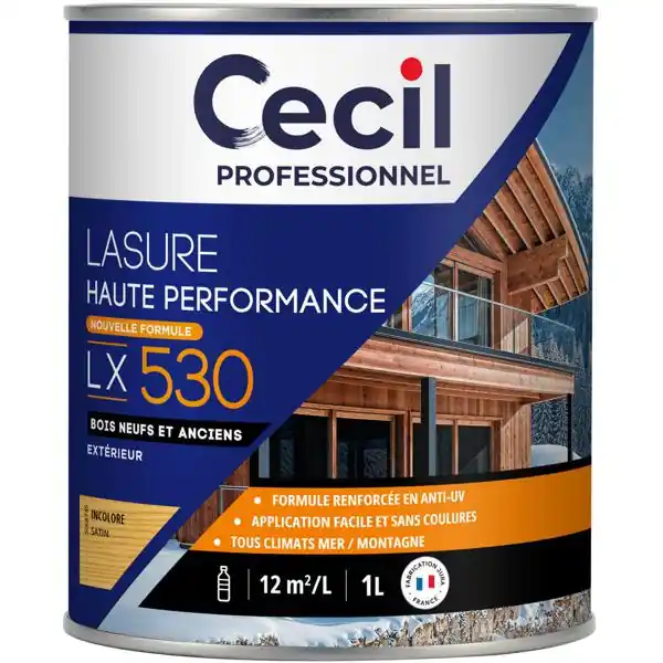 Lasure haute performance LX530+ alkyde satinée incolore bidon 1L Nouvel Arrivage