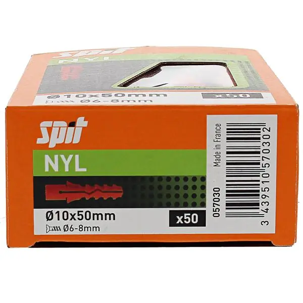 Certifié CHEVILLES NYLON SANS COLLERETTE Ø10X50MM BOITE(S) 50