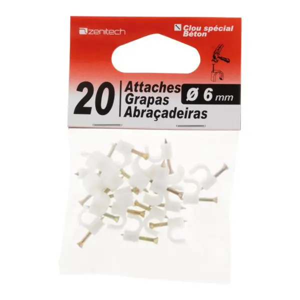 Petit Prix ATTACHES rondes plastiques rondes Ø6mm blanc boite 20