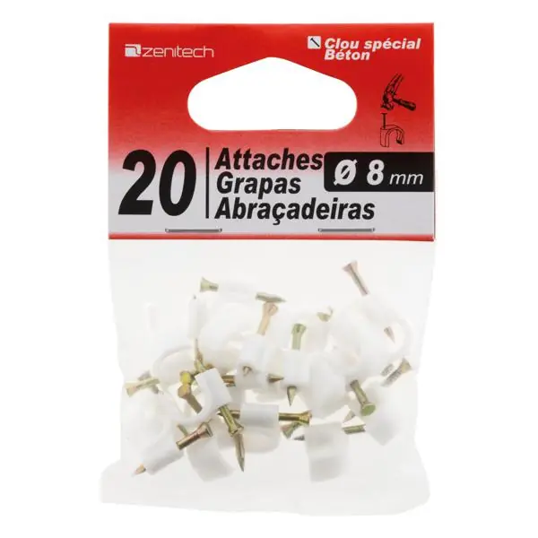 Acheter Direct ATTACHES rondes plastiques rondes Ø8mm blanc boite 20