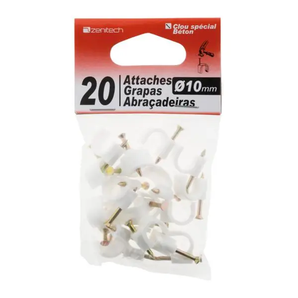 Must-Have ATTACHES rondes plastiques rondes Ø10mm blanc boite 20