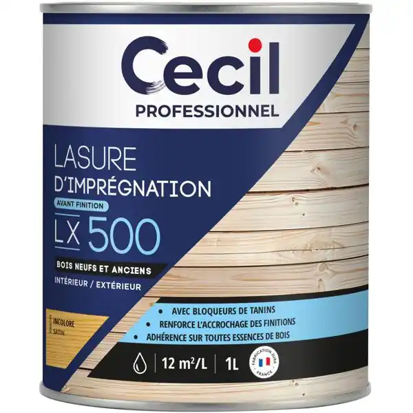Acheter Direct Lasure d‘imprégnation bois neuf LX500 acrylique satinée incolore 1L