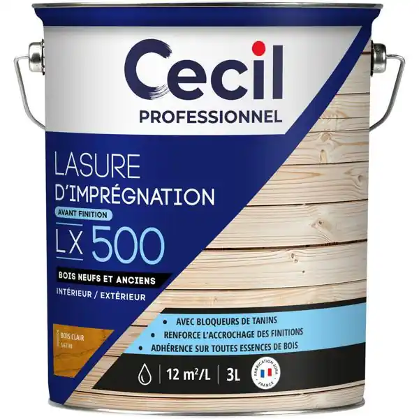 Lasure d‘imprégnation bois neuf LX500 acrylique satinée bois clair 3L Offre Spéciale